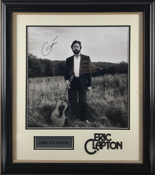 Eric Clapton ULTRA-RARE Over-Sized Signed 16" x 16" Framed Photograph Display (JSA)