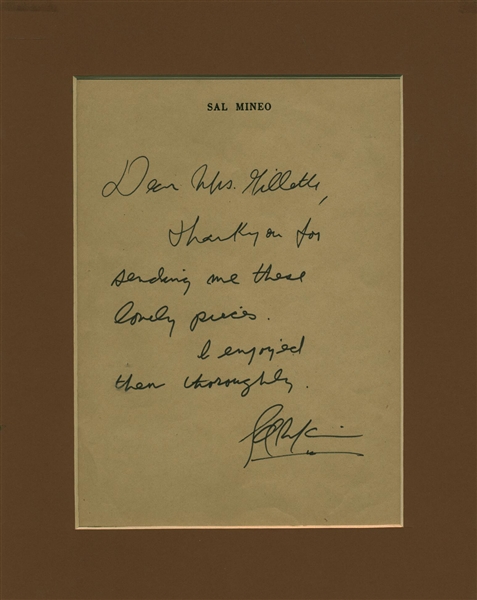 Sal Mineo Rare Signed & Hand Written 5" x 7.5" Letter (Beckett/BAS Guaranteed)