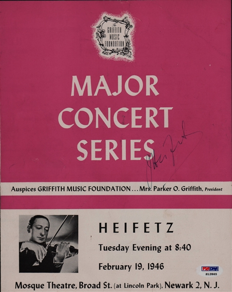 Jascha Heifetz Rare Signed Concert Program (PSA/DNA)