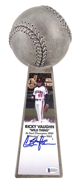 Charlie Sheen Signed "Ricky Vaughan - Wild Thing" Baseball Trophy (Major League)(Beckett/BAS)