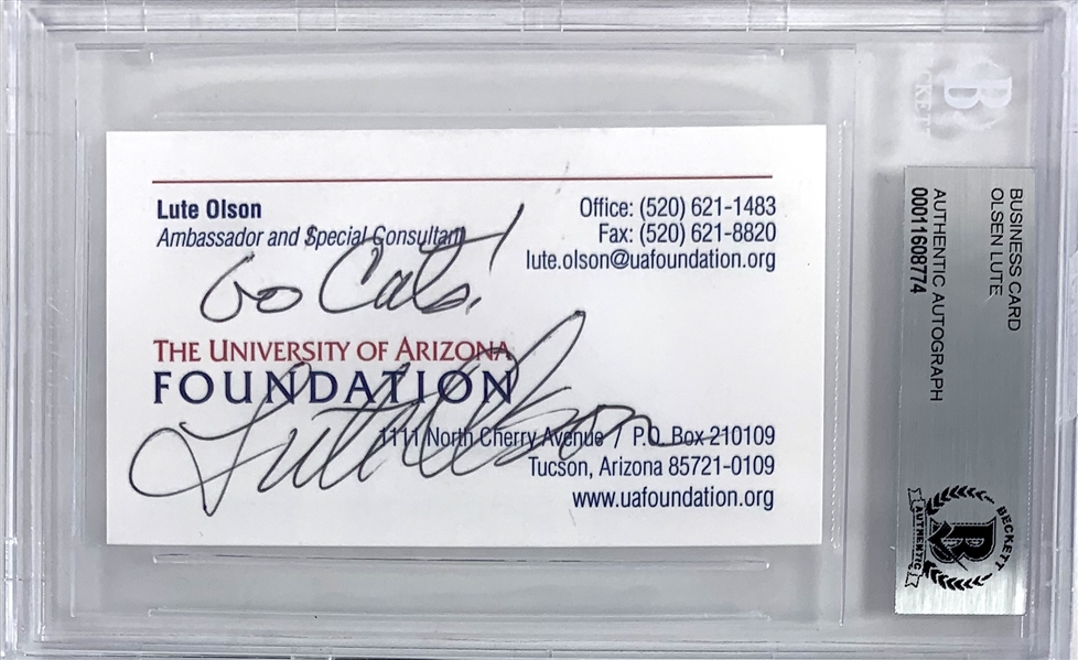 Lute Olson Signed University of Arizona Business Card (Beckett/BAS Guaranteed)