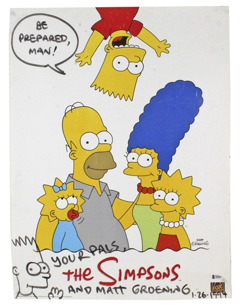 The Simpsons: Matt Groening Signed 18" x 24" Poster with Bart Sketch (Beckett/BAS)