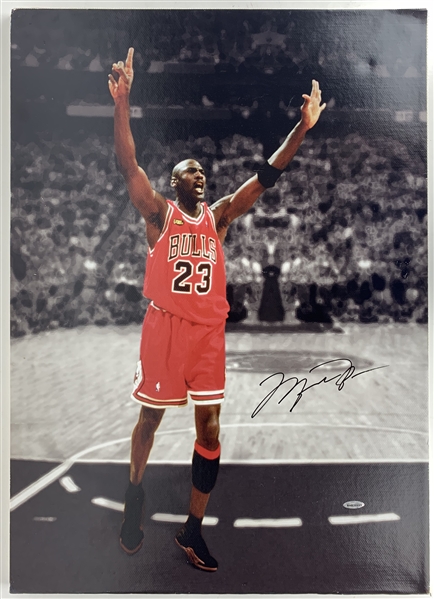 Michael Jordan Signed 18" x 22" Color "6 Rings" Canvas Print (Upper Deck)