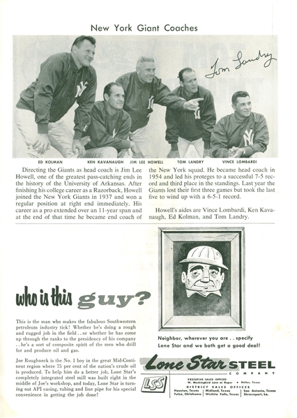 Tom Landry Signed 1956 New York Giants Program Photograph w/ Vince Lombardi! (Beckett/BAS Guaranteed)
