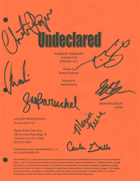 Undeclared Cast Signed "Parents Weekend" 8" x 10" Shooting Draft Script (Beckett/BAS Guaranteed)