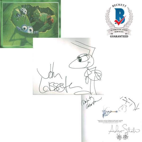 A Bugs Life Animator/Cast Signed Hardcover Coffee Table Book with RARE John Lasseter Sketch! (Beckett/BAS Guaranteed)