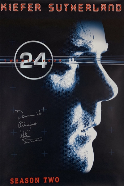 Kiefer Sutherland Signed 27" x 40" Promotional "24" TV Poster w/ Rare "Damn it" Inscription! (Beckett/BAS Guaranteed)