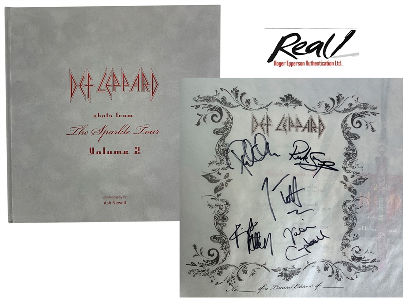 Def Leppard Group Signed 12" x 12" Hardcover Book (REAL/Epperson LOA)