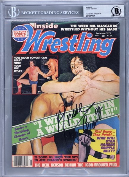 Andre the Giant Signed 1976 Inside Wrestling Magazine Cover (Beckett/BAS Encapsulated)