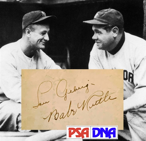 Babe Ruth & Lou Gehrig Impressive Dual Signed Album Page (w/Eddie Collins on back)(PSA/DNA Encapsulated)(Beckett/BGS Guaranteed)