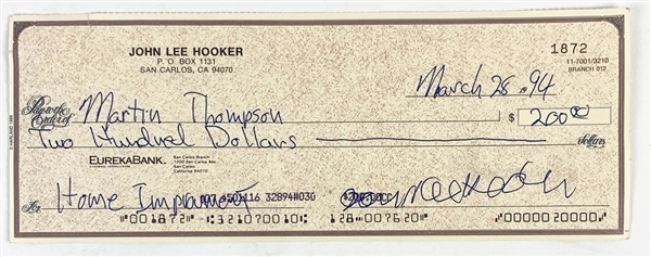 John Lee Hooker Signed Personal Bank Check (Beckett/BAS Guaranteed)