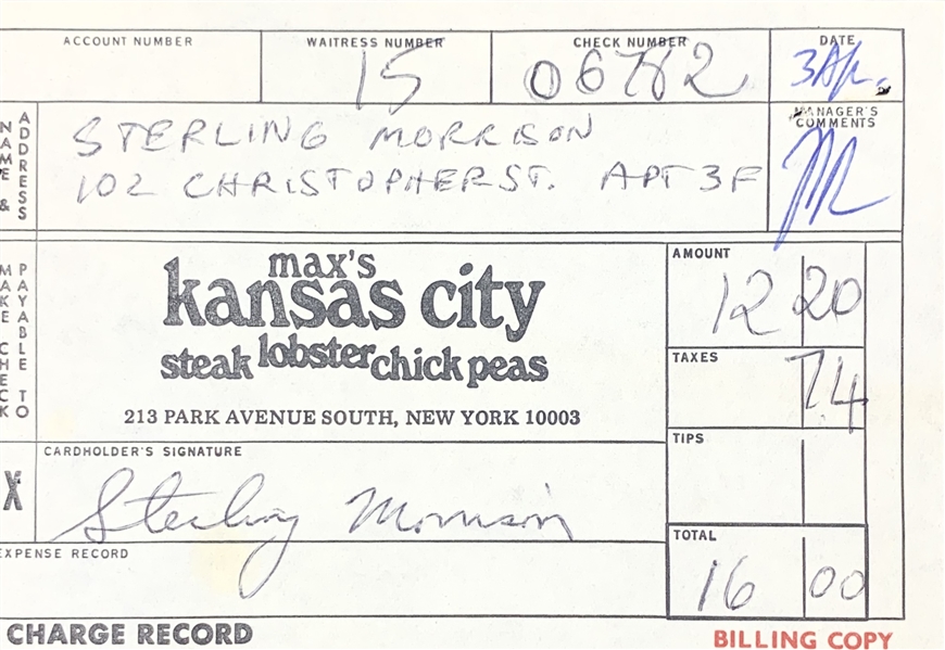 The Velvet Underground: Sterling Morrison Signed Receipt (Beckett/BAS Guaranteed)