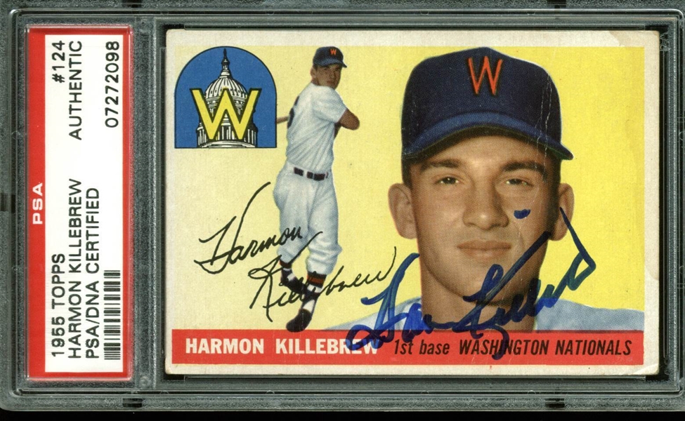 Harmon Killebrew Signed 1955 Topps #124 Rookie Card (PSA/DNA Encapsulated)
