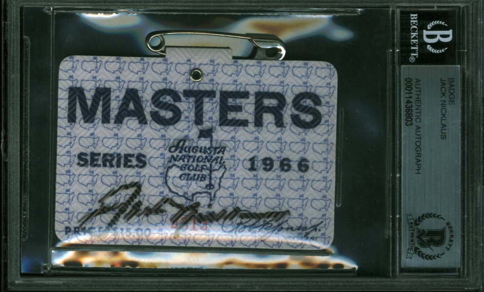 Jack Nicklaus Rare Signed Original 1966 Masters Badge (Nicklaus Victory)(Beckett/BAS Encapsulated)