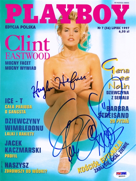 Hugh Hefner & Gena Lee Nolin RARE Dual Signed Polish July 1997 Playboy Magazine with Exact Signing Proof! (PSA/DNA)