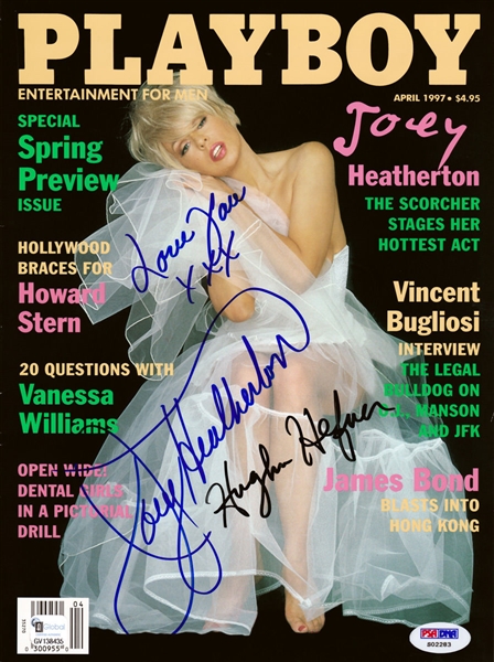 Hugh Hefner & Joey Heatherton RARE Dual Signed April 1997 Playboy Magazine with Exact Signing Proof! (PSA/DNA)