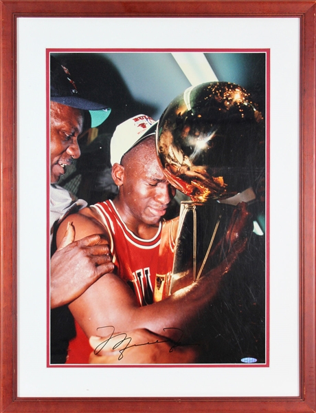 Michael Jordan Signed & Framed 16" x 20" First Championship Photograph (Upper Deck)