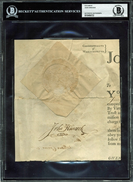 John Hancock Signed 1792 Commonwealth of Massachusetts Document Cut (BAS/Beckett Encapsulated)