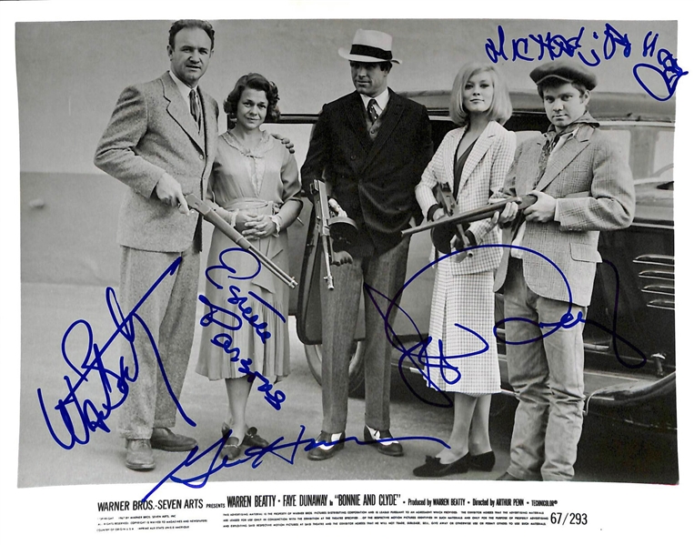 Bonnie & Clyde Rare Cast Signed 8" x 10" B&W Promotional Photo w/ Beatty, Dunaway, Hackman, Pollard & Parsons (PSA/DNA)