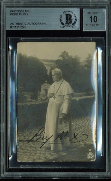Pope Pius X RARE Signed 2.25" x 3.5" B&W Photograph (Beckett/BAS Graded GEM MINT 10)