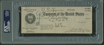 President Calvin Coolidge Ultra-Rare 1924 Presidential Paycheck (PSA/DNA Encapsulated)