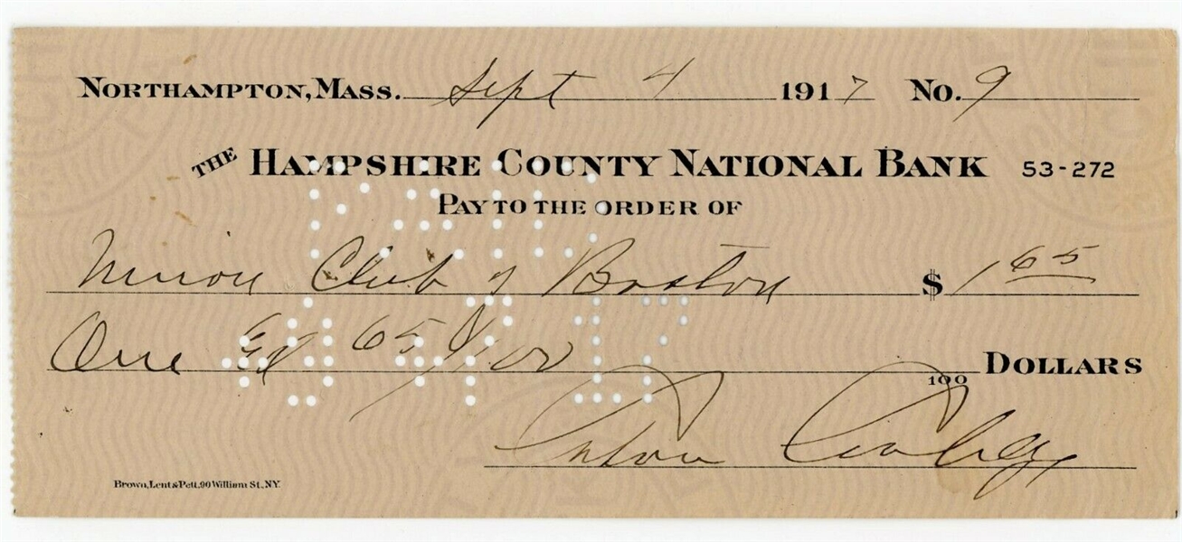 President Calvin Coolidge Signed & Handwritten 1917 Check (Beckett/BAS)