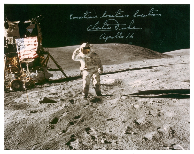 Charlie Duke Rare Signed 8" x 10" Apollo 16 Moon Photograph w/ "Location, Location, Location" Inscription! (Beckett/BAS Guaranteed)