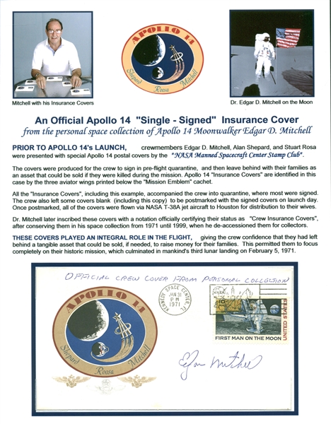 Edgar Mitchell Signed Personal Apollo 14 Insurance Cover (Beckett/BAS Guaranteed)
