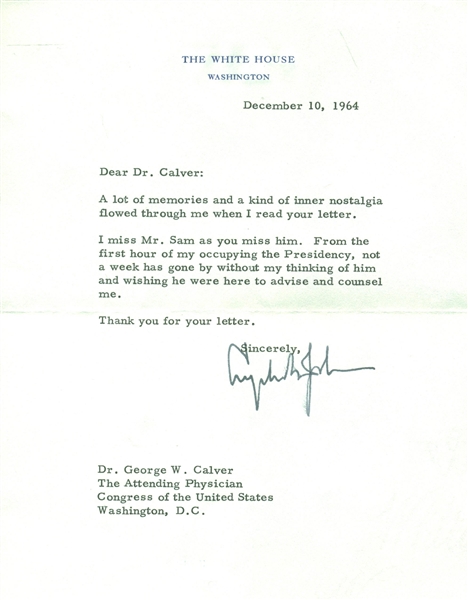 President Lyndon B. Johnson Signed 1964 Typed White House Letter (Beckett/BAS Guaranteed)