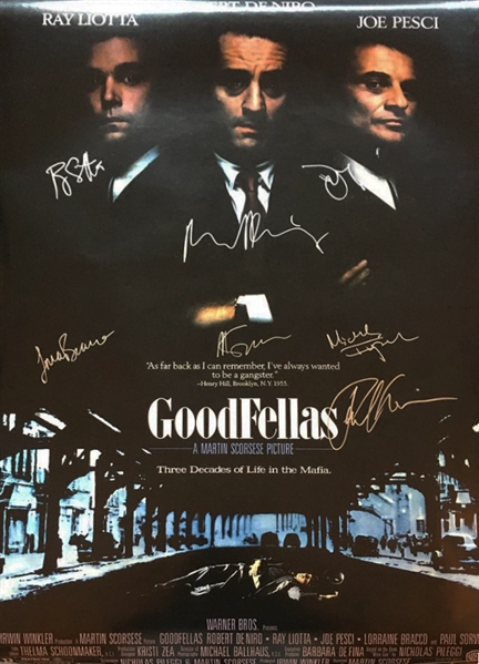 Goodfellas ULTRA RARE Cast Signed Full Sized Movie Poster with DeNiro, Pesci, Scorsese, etc. (7 Sigs)(Beckett/BAS & JSA LOAs)