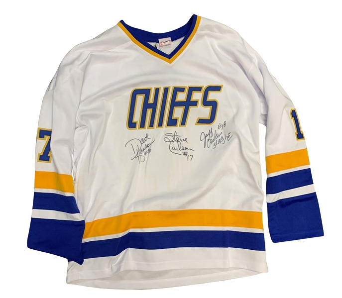 Slap Shot: The Hanson Brothers Multi-Signed Chiefs Jersey (PSA/DNA)
