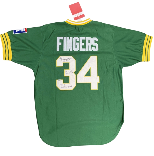 Rollie Fingers Signed Throwback Oakland As Stat Jersey (Beckett/BAS Guaranteed)