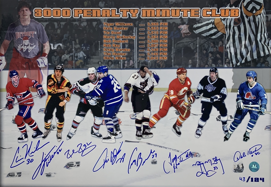 3000 Penalty Minute Club Signed 14" x 20" Photograph w/ Probert, McSorley & Others! (Beckett/BAS Guaranteed)