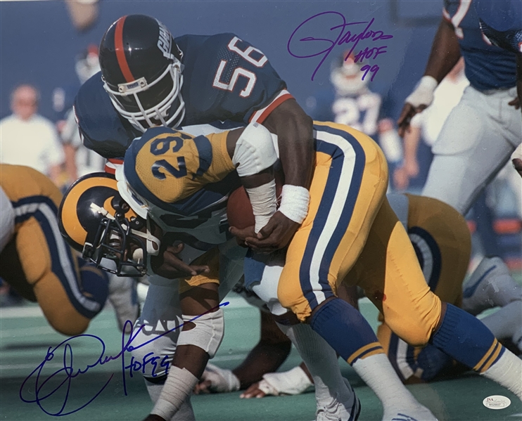 Eric Dickerson & Lawrence Taylor Dual Signed 16" x 20" Photograph (JSA)