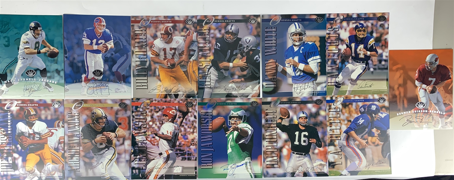 NFL QB Greats Lot of Thirteen (13) Signed 1997 Leaf 8" x 10" Photo Cards w/ Thiesman, Manning & Others! (Beckett/BAS Guaranteed)