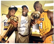 Laker Legends: Kobe Bryant, Magic Johnson & Shaquille ONeal Signed 16" x 20" Photo with Incredible Inscription! (PSA/DNA LOA)