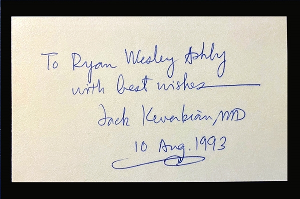 Dr. Jack Kevorkian Signed 3" x 5" Index Card (Beckett/BAS Guaranteed)