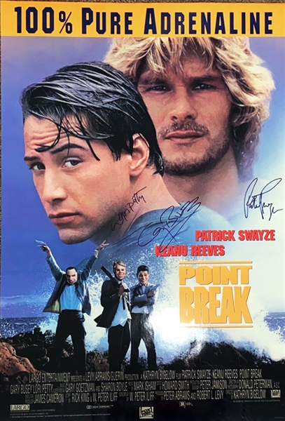 "Point Break" Cast Signed 27" x 40" Full Sized Poster with Patrick Swayze, Gary Busey & Lori Petty (Beckett/BAS Guaranteed)