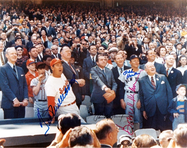 1969 Washington Senators Opening Day First Pitch Signed 8" x 10" Color Photo with President Nixon, Ted Williams, Bowie Kuhn & Ralph Houk (JSA)