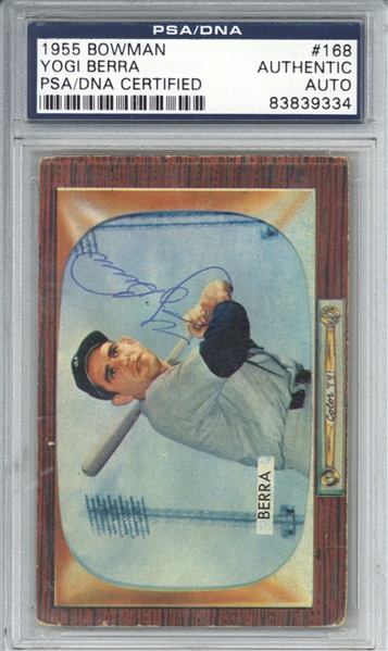 Yogi Berra Signed 1955 Bowman #168 Baseball Card (PSA/DNA)