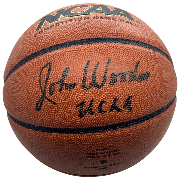 John Wooden Signed NCAA Final Four Basketball w/ "UCLA" Inscription (JSA)