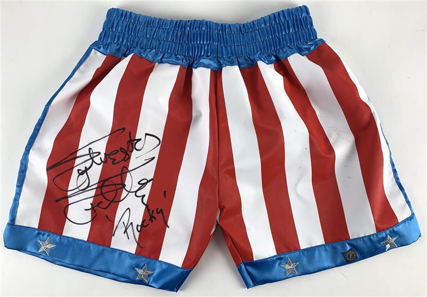 Sylvester Stallone Signed Official Rocky IV Trunks with Rare "Rocky" Inscription! (ASI & Beckett/BAS)