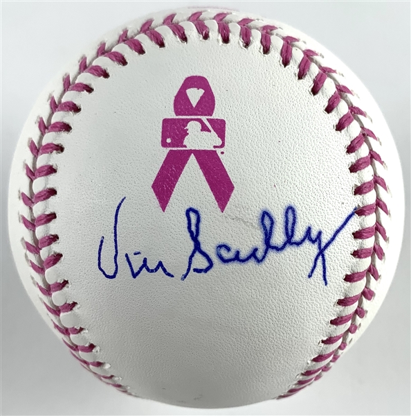 Vin Scully Single Signed OML Breast Cancer Awareness Baseball (PSA/DNA LOA)