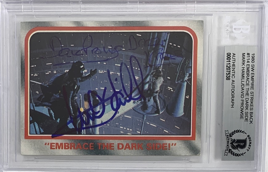 Mark Hamill & David Prowse Dual Signed 1980 Topps Star Wars Trading Card #114 (Beckett/BAS Encapsulated)