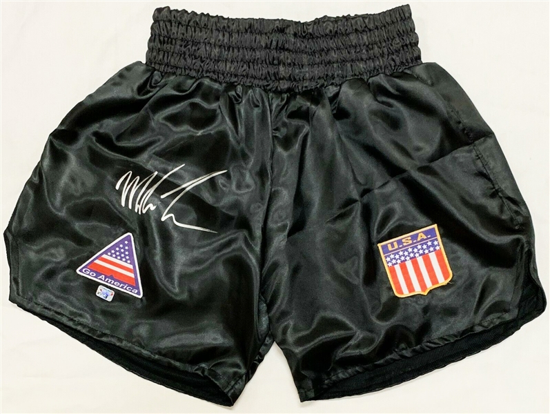 Mike Tyson Signed Black Personal Style Boxing Trunks (Tyson Hologram)