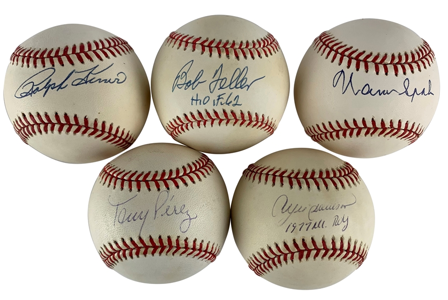 MLB Stars Lot of Five (5) Single Signed Baseballs w/ Feller, Kiner, Dawson & Others! (Beckett/BAS Guaranteed)