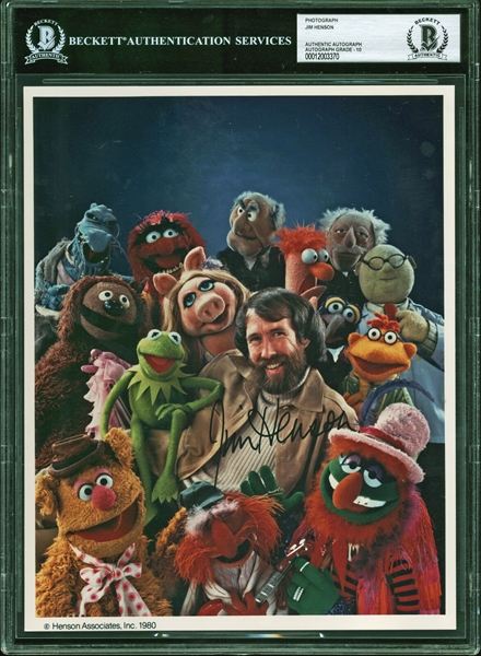 Jim Henson Superb Signed 8" x 10" Color Photo with The Muppets - Autograph Graded GEM MINT 10! (Beckett/BAS Encapsulated)