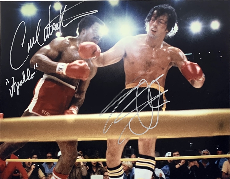Rocky II: Sylvester Stallone & Carl Weathers Dual Signed 11" x 14" Color Photo (Beckett/BAS Guaranteed)