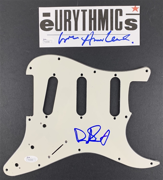 The Eurythmics: David Stewart Signed Pickguard & Annie Lennox Signed Guitar Decal (John Brennan Collection)(Beckett/BAS Guaranteed)