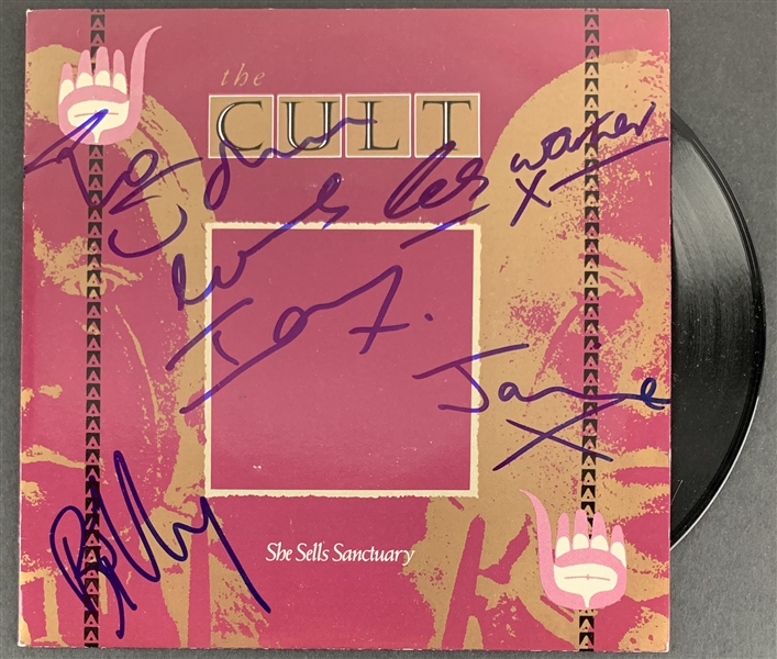 The Cult Group Signed "She Sells Sanctuary" 45 RPM Record Album (John Brennan Collection)(Beckett/BAS Guaranteed)